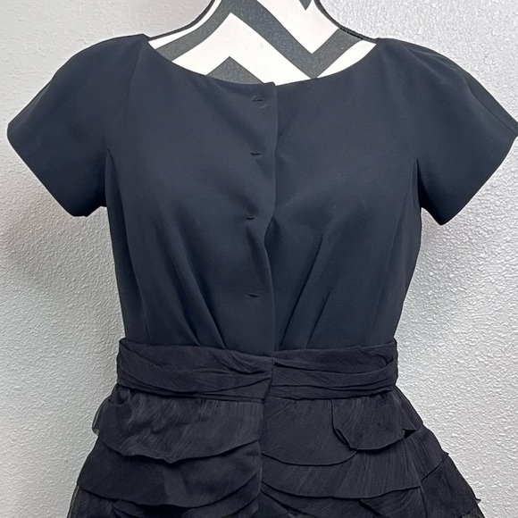 Moschino 100% Silk Cocktail Ruffle Short-Sleeve Snap Button Front Blouse - Picture 3 of 14